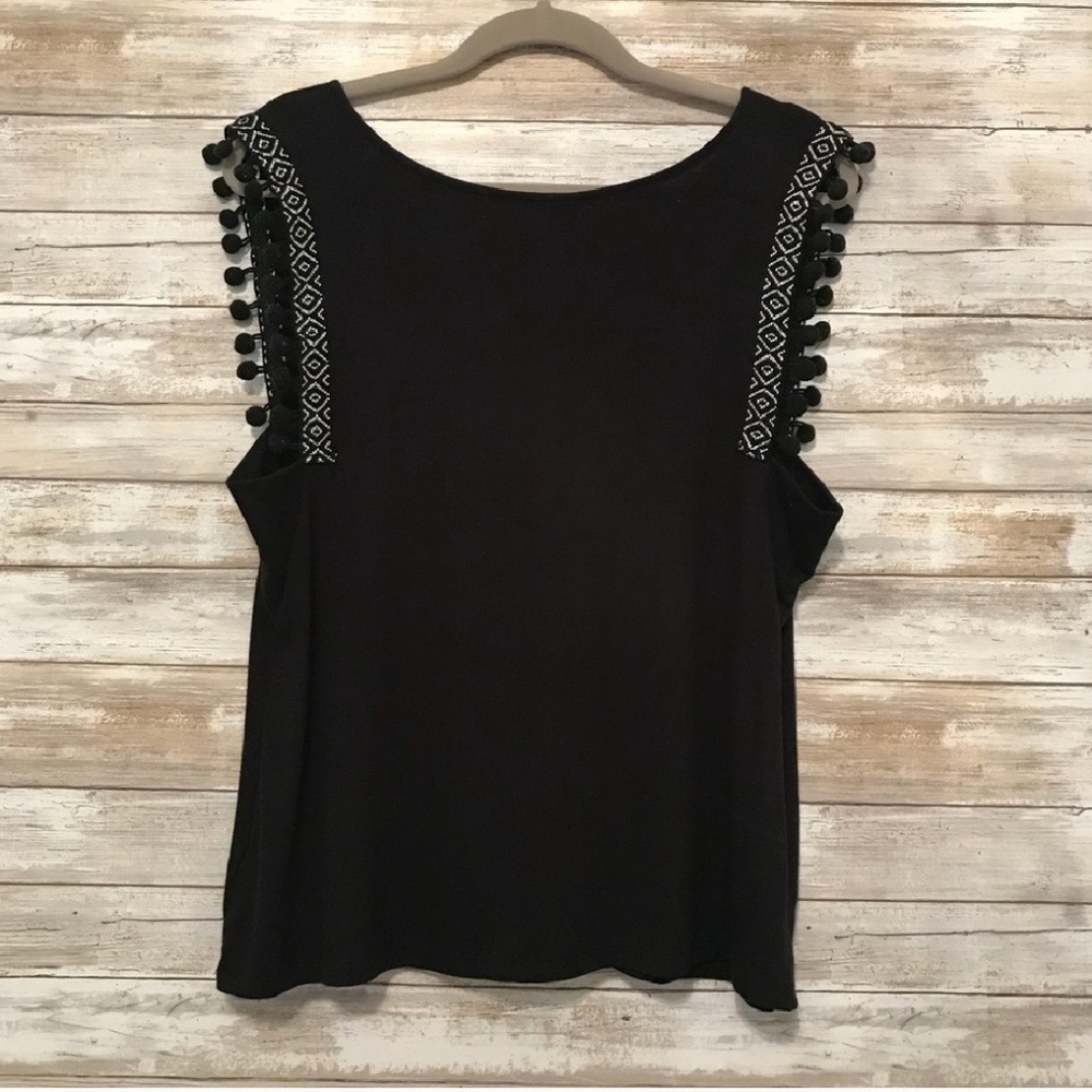 A New Day Black PomPom Tank Top